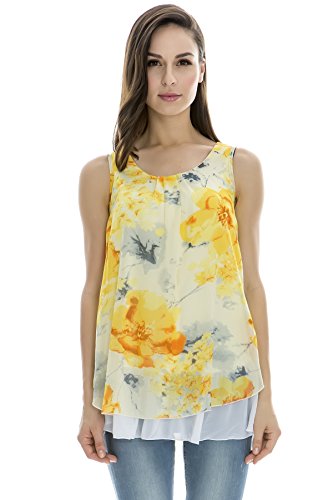 Bearsland Women's Chiffon Sleeveless Summer Breastfeeding Nursing Top Yellow UK Size 14-16