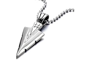 COOLSTEELANDBEYOND Unisex Collana con Pendente da Uomo Donna, Ciondolo Punta di Freccia, Acciaio, Vintage, Tribal, Palla Catena 60CM