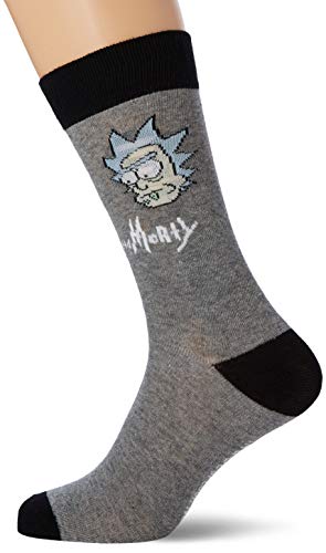 Bioworld EU Rick and Morty Men's Face Crew Socks, 43/46, Grey/Black Calcetines, 46-49 para Hombre