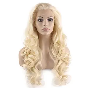 Mxangel Long Wavy Celebrity Half Hand Tied Synthetic Lace Front Light Blond Natural Wig