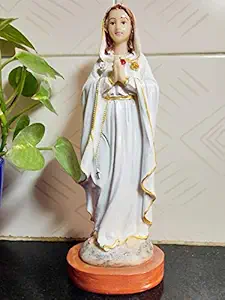 Breeze Handicrafts Imported Poly marble Our Lady Rosa Mystica Statue Mary statue for home decor - PMC 8005 (White, 8x7x20.5)