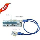 LongXi PCI-E PCI 1x to 16x PCIE USB 3.0 Express Riser Card GPU Graphic Card Crypto Currency Mining（PCIE 6Pin + Molex 4pin + sata 15pin power supply）3 kinds of interface power supply