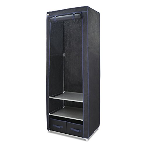 Finether Stoffschrank Garderobe Stoffschrank Faltschrank Kleiderschrank Campingschrank 165 x 60 x 45cm schwarz