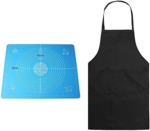 WeGood Large Silicone Baking 50 * 40cm Cooking Mat with Measuring Guide Cutting Pad BPA Free for Small Cake, Pastry and Cookies, Sugarcraft, Fondant, Cake Decorating, Pudding, Jelly, Pizza, etc (Blue + Apron)