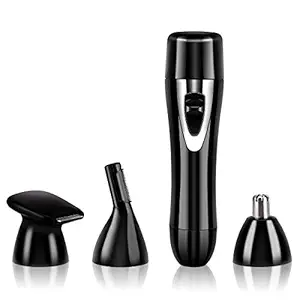 Painless Facial Hair Removal for Women- 4 in 1 Painless Electric Hair Shaver Kit Include Face Hair Remover, Eyebrow Trimmer, Body Shaver, Nose Hair Trimmer, Waterproof Razor with USB Charging (Black)