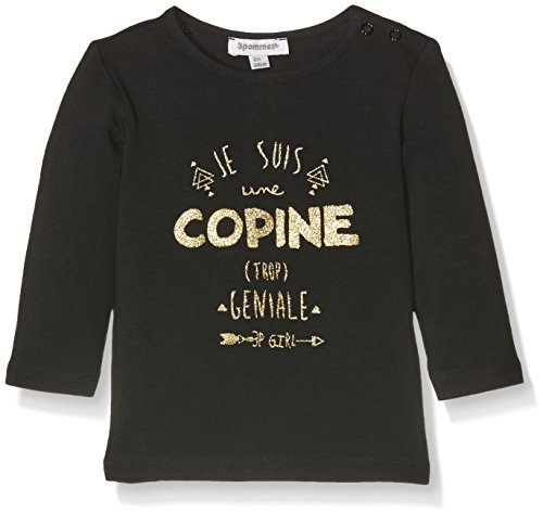 3 Pommes Girls' Chic Long Sleeve Top, Black, 12-18 Months