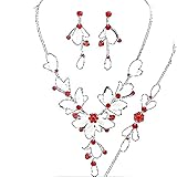 Bettwäsche Hochzeit Festzug, dein Silber rhodiniert, mit Halskette, Armband und Ohrringe mit Kristall Rot und Blätter filigraner, Armband: 19 cm Halsumfang ca.: 39 cm Halskette Kette einstellbar 5 cm während Central: 4 cm Damen-Ohrstecker: ca. 5 cm (Ohrringelöcher) auch erhältlich in grün, blau, rot, schwarz,