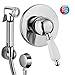 Price comparison product image IntimSpa ROND4 Deluxe Retro Bidet Douche Set in Chromed Brass with Hot & Cold Water Mixer with Porcelain Handle, Bidet Shower Handset with Shut-Off & Quality Shower Hose. Brass/Chrome. Shattaf kit.
