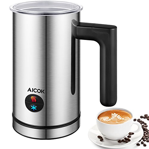Aicok Espumador de Leche Automático, Batidor de Leche Eléctrico de Acero Inoxidable, 2 Botones para Espumar en Frío y en...