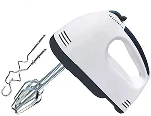 Kiyan Hand Mixer Beater Blender Electric Cream Maker for Cakes with Base 7 Speed Control and 2 Stainless Steel Beaters, 2 Dough Hooks (White)