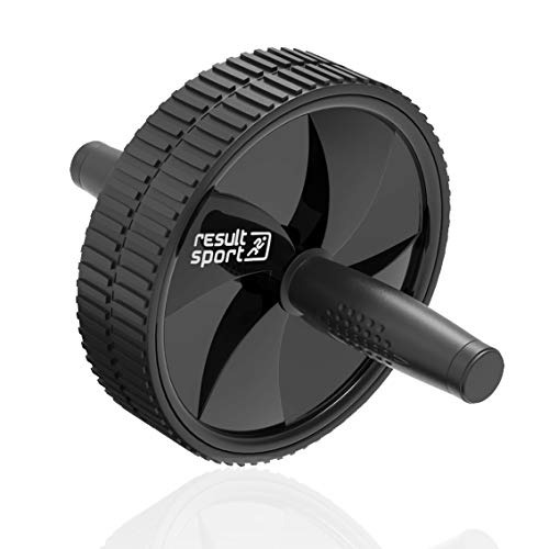 ResultSport Large Double Wheel Ab Abdominal Exercise Roller with 18.5cm Wheel & Thick Knee Pad Mat. Ideal Home Gym Equipment for Core Strength Training Tool