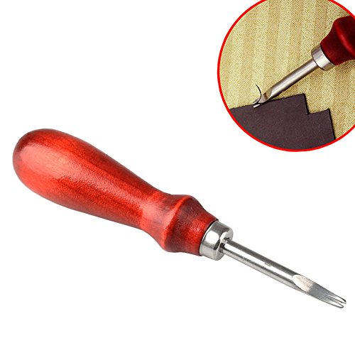 VERY100 Neu DIY Lederkanten Handwerkkunst Messer Skiving Beveling Cutting Lederverarbeitung Abdreh-Werkzeug mit Holzgriff (1.4mm) - 2