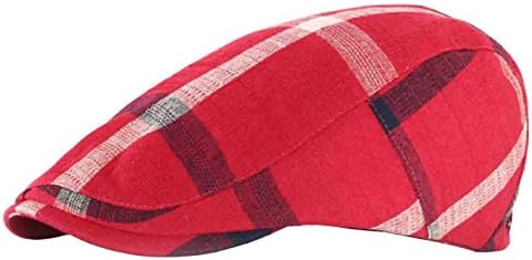 ZHPUPU Tweed Flat Cap With Adjustable Sizing Strap,Red-OneSize