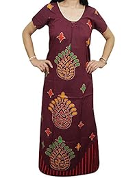 Indiatrendzs Women Maxi Nighty Cotton Printed Summer Sleepwear Night Gown 38" (Maroon)