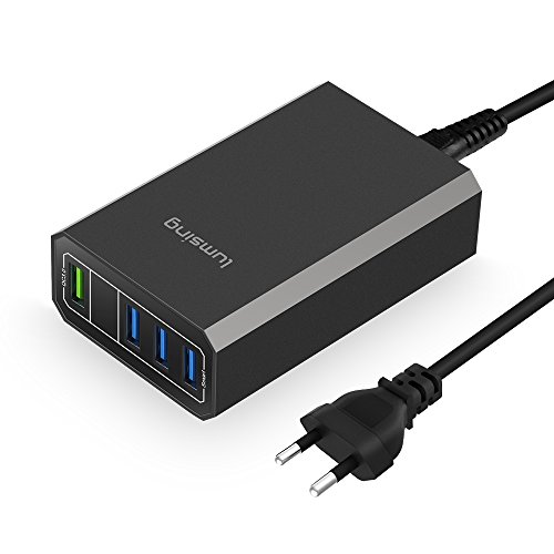 Lumsing Quick Charge 3.0 36W 4 Port USB Ladegerät Desktop Ladeadapter für Galaxy S7 / S6 / Edge / Plus, Note 5 / 4 und Smart Ports für iPhone 7 / 6s / Plus, iPad Pro / Air 2 / mini, LG, Nexus, HTC & mehr (Schwarz) - 2