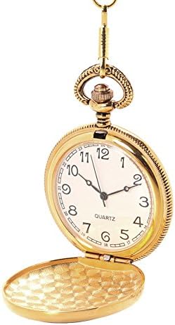Classic Full Hunter Quartz Arabic Numberals Pocket Watch with 14 inches Chain for Men Gold