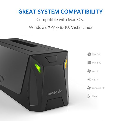 Inateck USB 3.0 zu SATA Festplatten-Dockingstation für 2,5″ und 3,5″ SATA I/II/III HDD und SSD, Unterstützt UASP und 8TB Laufwerke, Gaming Style, Schwarz (FD1008) - 5