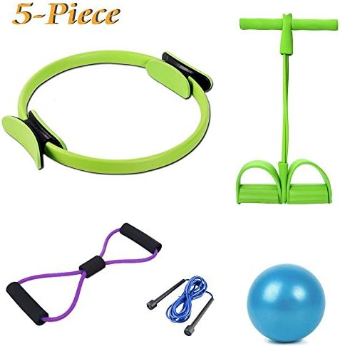 5-Piece sets Pilates Ring Pedal Resistance Band Elastic Pull Rope Fitness Circle Fitness