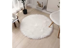 SXYHKJ Faux Lammfell Schaffell Teppich Lammfellimitat Teppich Longhair Fell Optik Nachahmung Wolle Bettvorleger Sofa Matte (45cm - Rund, Weiß)