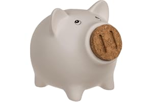 BLUECHOLON Hucha Cerdito Cerámica. Hucha Original con Tapón de Corcho en Hocico. (Blanco)