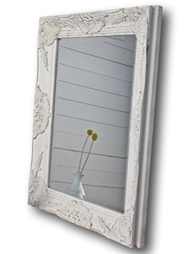 elbmöbel Wandspiegel in weiß antik mit leichter Patina 62 x 52cm mit Holz-Rahmen Landhaus-Stil