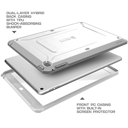 iPad Air 2 Hülle, SUPCASE® [Heavy Duty] Apple iPad Air 2 Schutzhülle [2. Generation] Modell 2014 [Unicorn Beetle PRO Series] Full-body Rugged Hybrid Protective Case Cover mit integriertem Bildschirmschütz, Blau/Schwarz – Dual Layer Design + Anti-Schock Schutzleisten (Weiß/Grau) - 5