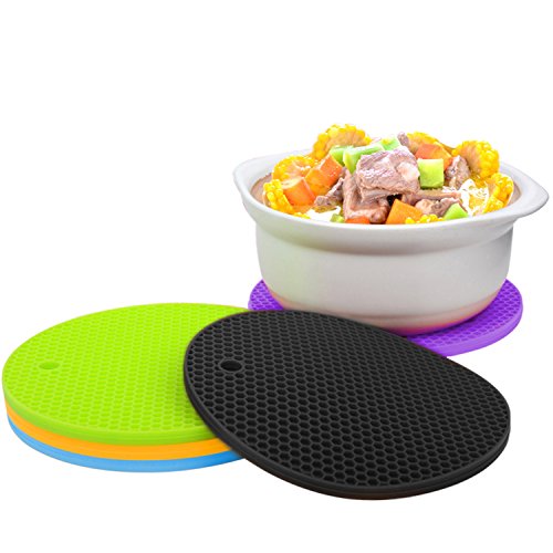 Silikon Topfuntersetzer / Pfannenschoner aus Silikon – ZWOOS Hitzebeständig Platzdeckchen Silikon Platzsets Untersetzer Teller (Topflappen Rund 5er Set)