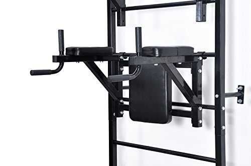 Turnwand Sprossenwand Klimmzugstange Dips Bauchtrainer Rückentrainer Reckstange Schwarz - 4