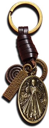 Jesus Christ and Saint Virgin Mary Keychain Genuine Leather Holy Christian Religious Keyring Spiritual Gift