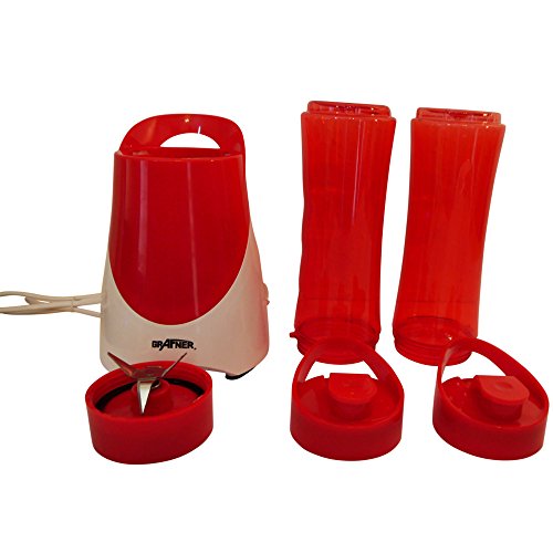 Grafner® Smoothie Maker 300 Watt 2x Becher (je 600 ml) BPA frei Farbwahl Standmixer Mini Mixer Mixer & Go Edelstahlmesser (rot) - 2