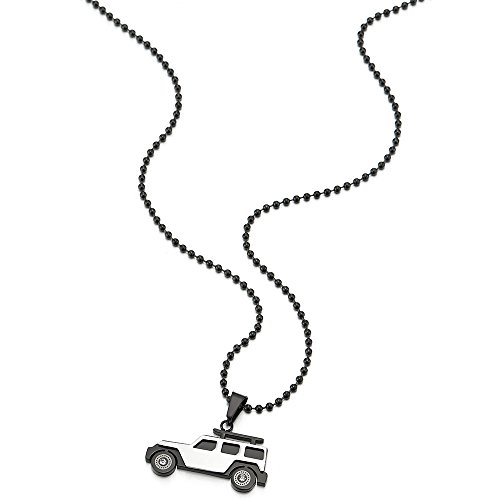 Edelstahl-Silber-Schwarz-Jeep-Suv-Auto-Anhnger-Halskette-mit-Zirkonia-fr-Herren-Jungen-mit-60cm-Stahl-Kugelkette