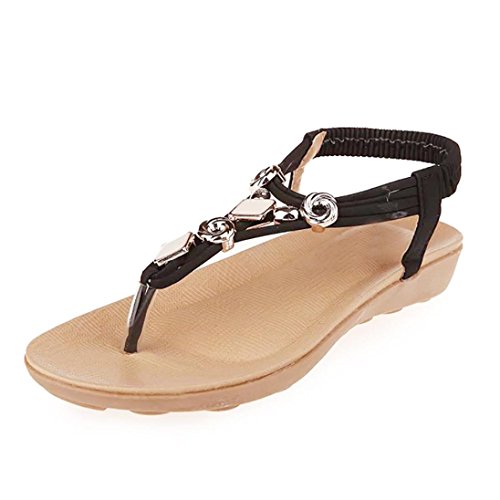 Xinan Damen Flache Schuhe Freizeit Sandalen Peep Toe Flip Flops (37, Schwarz)