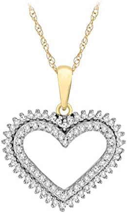 Pave Prive Women's 9ct Yellow Gold Round and Baguette White Diamonds Heart Pendant Necklace of 44.5cm