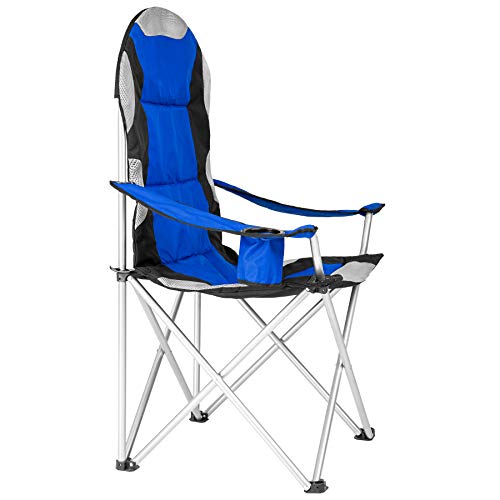 TecTake Silla de Camping Plegable + Portabebidas + Práctica Bolsa de Transporte Marco Ø: Unos 18 mm - Disponible en Diferentes Colores y Varias cantidades - (Azul - 2 Piezas | No. 401300)
