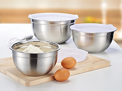 COM-FOUR® 3er Set Edelstahl Schüssel Küchenschüssel mit Aromaschutzdeckel - 2