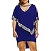 Produktbild OverDose Damen Frauen Plus Size Pailletten V-Ausschnitt Halbarm Sparkly Dress Cocktailkleider Minikleid Abendkleid Party Kleid(A-Blau,EU-50/CN-4XL)