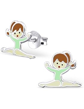 Bungsa© Ballerina Kinder-Ohrstecker .925 SILBER Ballett Tanz Mädchen (Ohrringe Echtschmuck Studs Ohrschmuck Jungen...