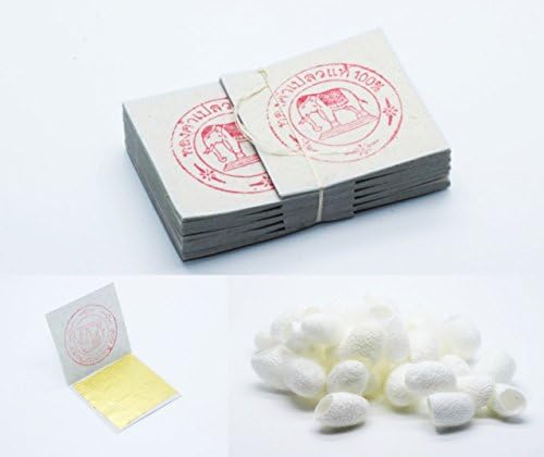 50 Gold Leaf Leaves Sheets 24 Carats PURE GOLD EDIBLE And 100 Pcs. Organic Natural White Silk Cocoon Balls Facial