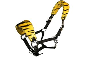 Bow & Arrow Equestrian Fleece Headcollar with Leadrope - Soft Padded Comfort Headcollar for Horses - Tiger Print Training Halter Tack Equipments - Adjustable & Durable Head Collars - COB