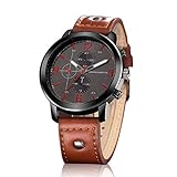 Hannah Martin Mode Mann Uhr Casual Drei-Augen-Design Quarzuhr Armbanduhr Weihnachtsgeschenk HM-2012 - Brown Leather Strap