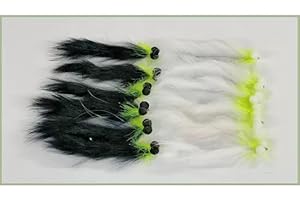 TROUTFLIESUK 12 Pack of Booby Snake Zonkers, White & Black Green Collar, Booby Fishing Flies, size 10 hook