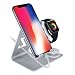 Produktbild Handy Halterung ZEIGER Handy Tablet Ständer Tisch Ladegerät Halter Uhren Ständer Aluminium 2 in 1 Tischplatte Uhr Halterung Schwarz für iPhone iWatch 123 (Silber)