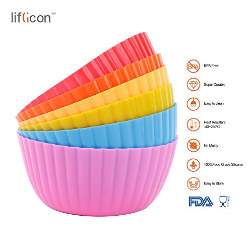 Silikon Muffin Backförmchen,Liflicon [Kochen-Master] Wiederverwendbare Kuchenform, 12er-Pack, FDA und LFGB Zertifizierung. [Mehrfarbig] - 4