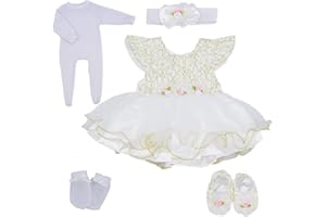 Scnbom Reborn Baby Dolls Clothes for 17-22 inch newborn babies Girl Outfits Accesories（White Dress skirt 5pcs Set）