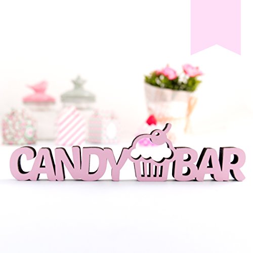 Kleinlaut 3D-Schriftzug "Candy Bar" in Größe: 25 x 6,2 cm - Dekobuchstaben - 32 Farben zur Wahl - Pastell Rosa