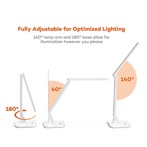 TaoTronics 14W Schreibtischlampe LED Tischlampe 4 Modi dimmbar mit eingebautem USB-Anschluss zum Aufladen von Smartphones weiß - 7