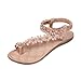 Produktbild Sandalen Damen,Binggong Frauen Böhmen Sandalen Gladiator Leder Sandalen Wohnungen Schuhe Pom-Pom Sandalen Sommer Elegant Flip Flops Schuhe Mode Strandschuhe Kreuzgurt Badeschuhe (Khaki, 40)