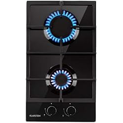 Klarstein Ignito Domino Plaque de cuisson à gaz - 2 feux, autosuffisante, 30 cm, encastrée, brûleur Sabaf, gaz naturel/propane, soupapes de sécurité, arrêt automatique, vitrocéramique, noir