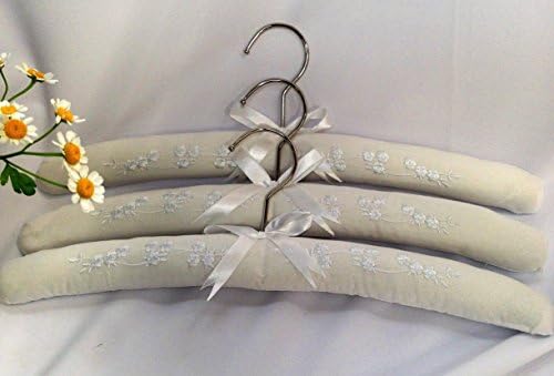 Luxury Embroidered Padded Clothes Hangers - Set of 3 - Superior Quality - Style 2 (White)