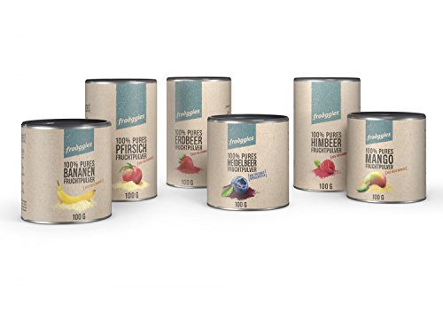 Preisvergleich Produktbild Gesamtpaket frooggies Fruchtpulver, Banane, Himbeere, Erdbeere, Wildheidelbeere, Pfirsich, Mango je 100 g 100% natürliches Fruchtpulver
